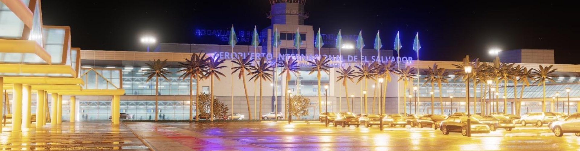 Sunset terminal shot of Óscar Arnulfo Romero International Airport, SV Airport