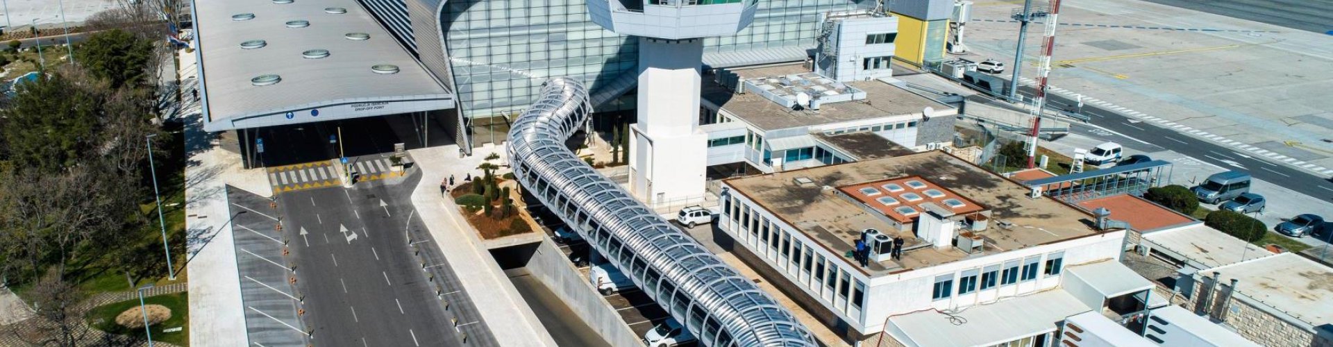 Sunset view of Dubrovnik Airport terminal
