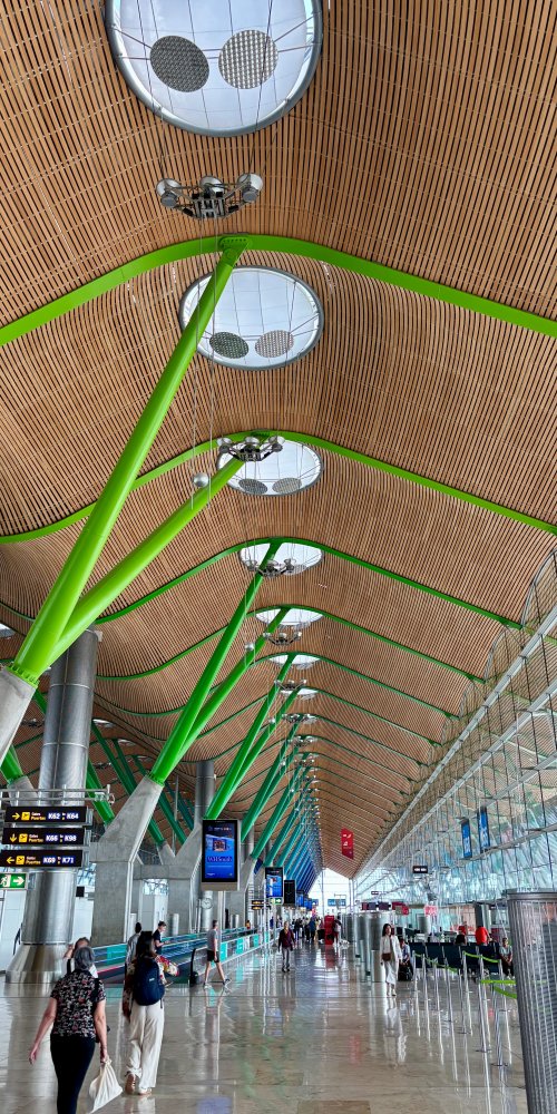 Family enjoying a quiet moment at Barajas Airport