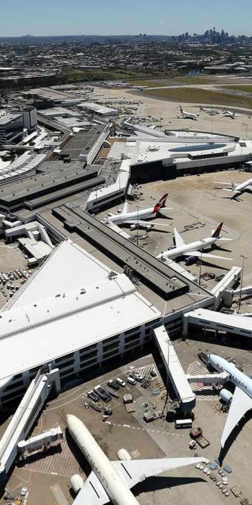 Family with stroller at Kingsford Smith Airport