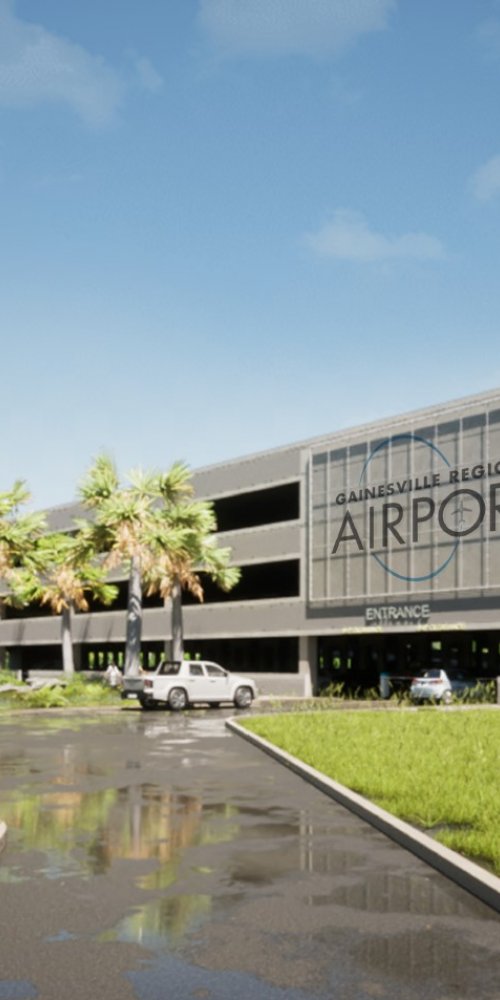 Family walking at Gainesville Regional Airport, FL, US Airport
