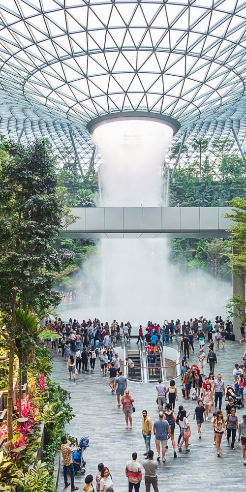 Mother and child relaxing in quiet room at Changi Intl Airport