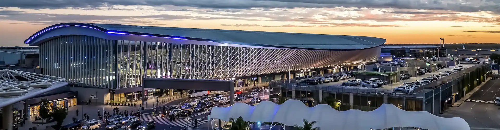 Sunset view of Ministro Pistarini Airport terminal